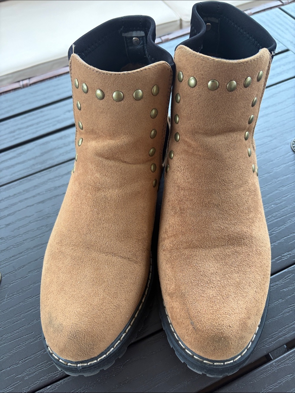 Seven7 Tan Suede Studded Ankle Booties